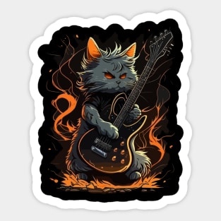 Retro 90s Cat Playing Guitar Gifts Guitarist Concert Guitar Sticker